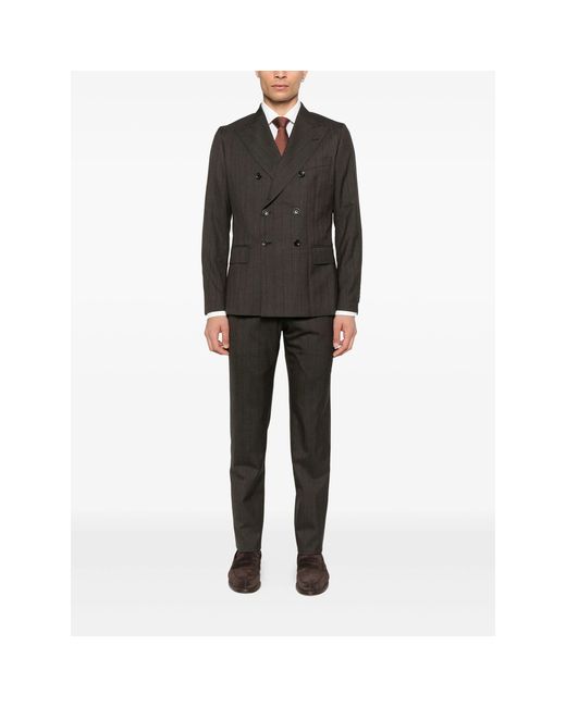 Reveres 1949 Pinstripe Double-Breasted Suit  Di Colore Marrone