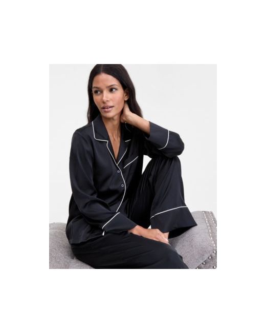 I.N.C. International Concepts Womens Printed Satin Long Pajama Set Exclusive  Di Colore Nero