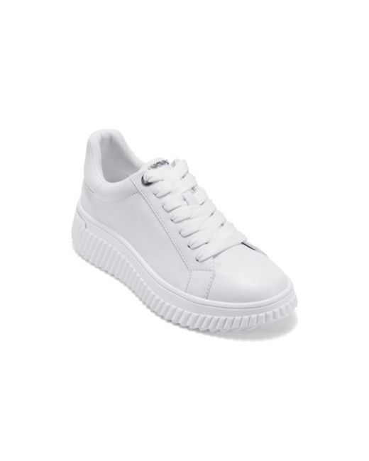 Dkny  White Womens Lobeco Lace Up Platform Sneakers
