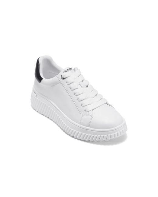 Dkny  White Womens Lobeco Lace Up Platform Sneakers Black