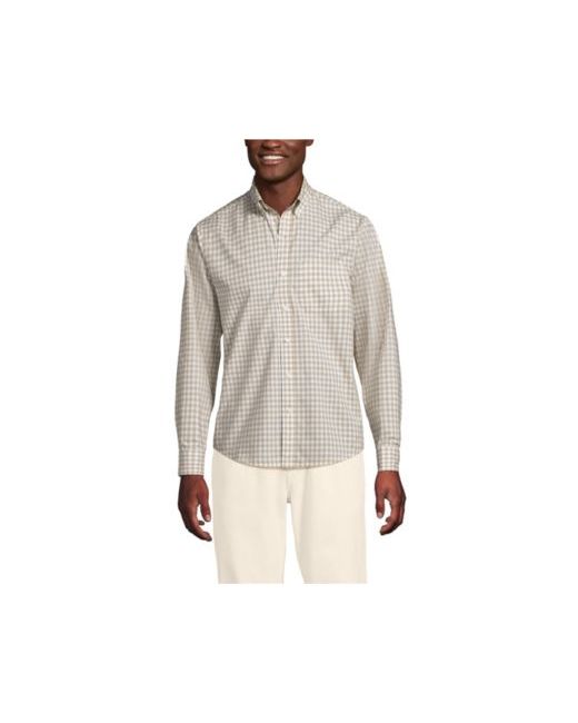 Lands' End Men's Brown Long Sleeve Pattern Poplin Shirt