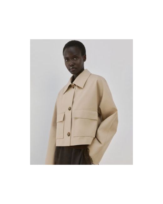 Mango Womens Pockets Cotton Jacket  Di Colore Beige