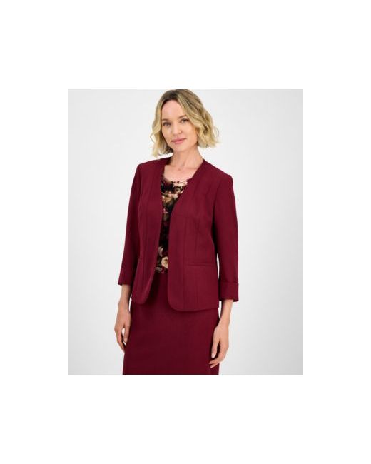 Kasper Collarless Open-Front Cuffed Jacket Regular Petite Da Women