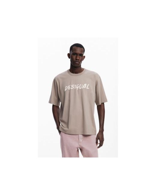 Desigual Men's Brown Short-Sleeve T-Shirt With Textured Logo