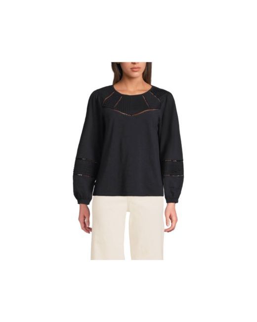 Lands' End Women's Black Long Sleeve Slub Pintuck Top
