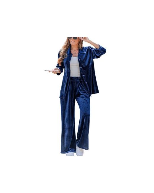 Cupshe Women's Blue Velvet Pleated Matching Set