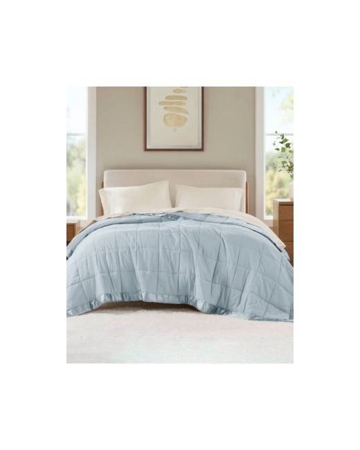 Madison Park  Blue Windom Lightweight Down Alternative Satin Trim Blanket