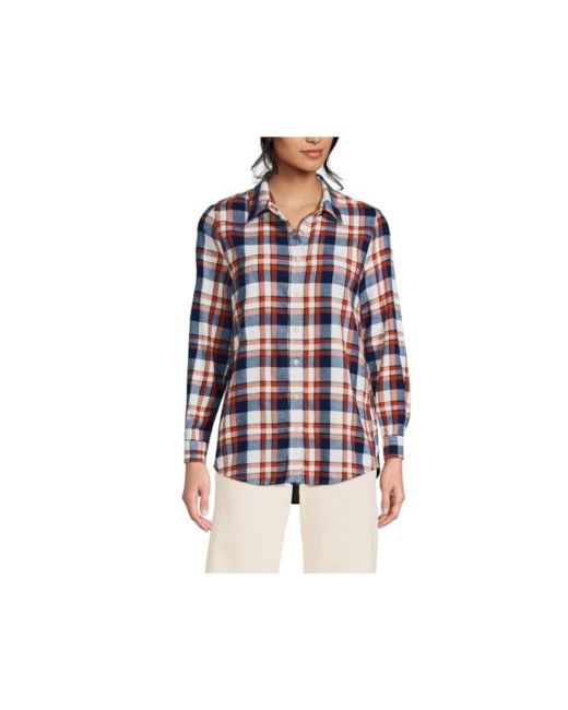 Lands' End Women's  Flannel Boyfriend Long Sleeve Shirt