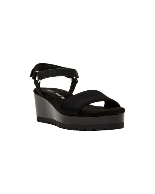Ak Anne Klein Women's Black Natasia Round Toe Wedge Sandals