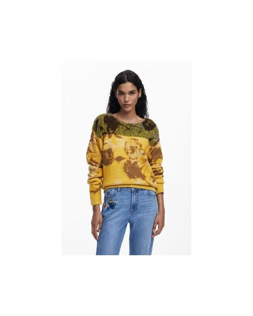 Desigual Jacquard Floral Sweater Da Women Di Colore Giallo