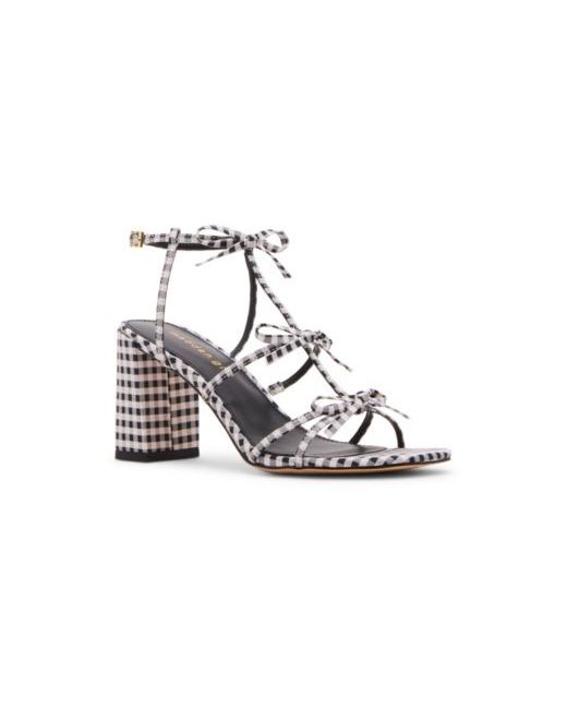 Madden Girl Women's Black Lovely Bow Strappy Block-Heel Dress Sandals White Gingham