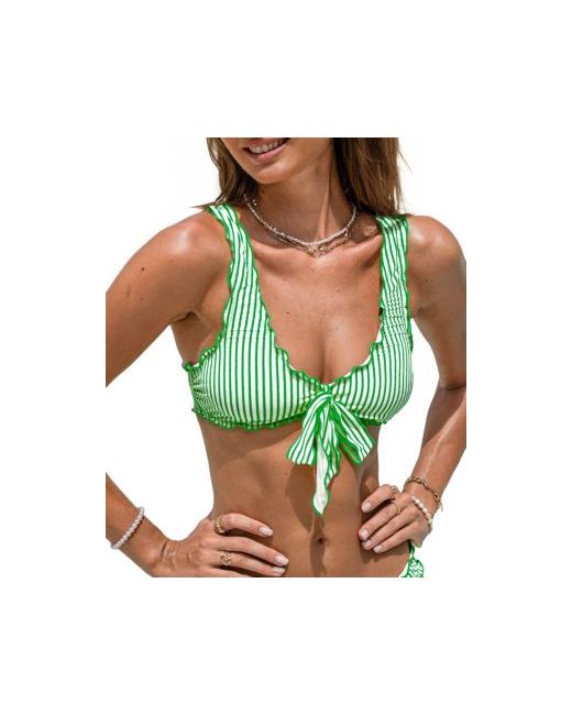 Cupshe V-Neck Front Tie Standard Coverage Soft Cup Top Da Women Di Colore Verde