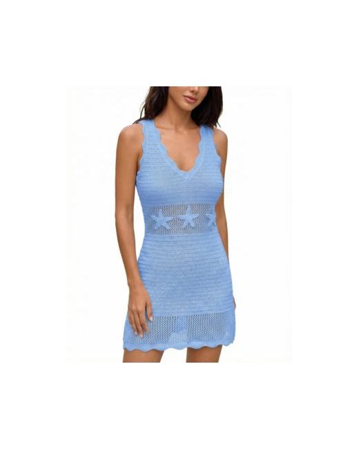 Cupshe Women's Blue Lucky Starfish Cover-Up Mini Beach Dress Pastel
