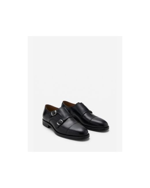 Mango Men's Black Double Buckle Leather Shoes