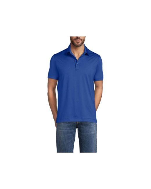 Lands' End Men's Blue School Uniform Rapid Dry Short Sleeve Modern Fit Polo