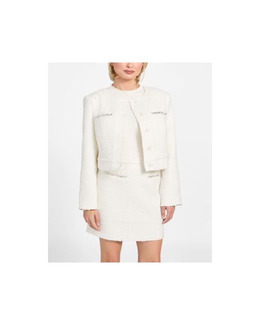Guess  Beige Womens Clotilde Long-Sleeve Cropped Jacket