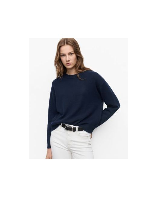 Mango Women's Dark Blue Round-Neck Knitted Sweater