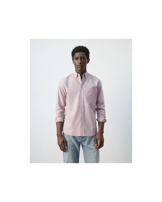 Mango  Red Mens Cotton Striped Regular-Fit Oxford Shirt