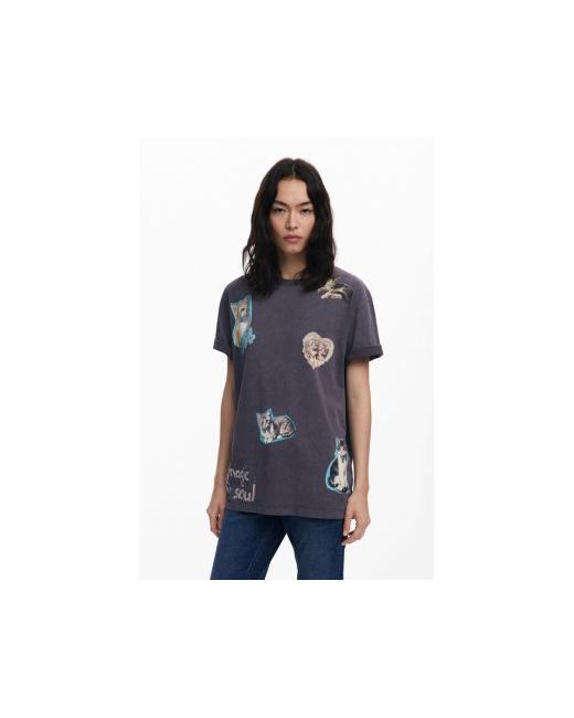 Desigual Women's Gray Printed Crop T-Shirt
