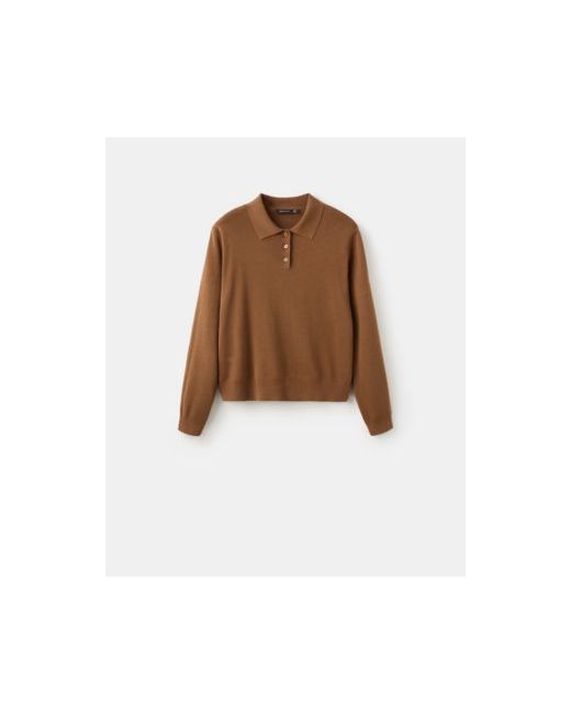 Mango Women's Brown Polo Collar Wool Sweater