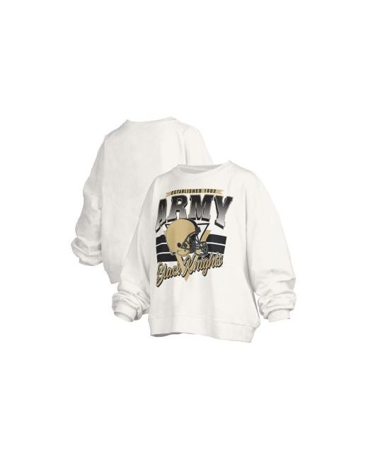 Pressbox Women's White Army Black Knights Oversized Janice Retro Waist-Length Pullover Sweatshirt