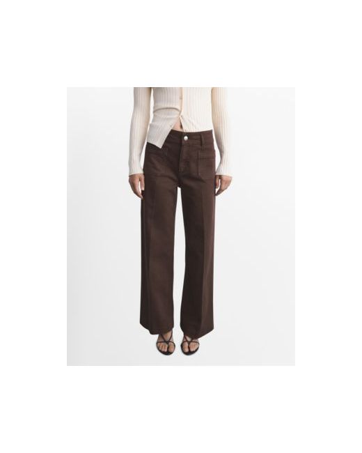Mango Women's Brown Pockets Wide Leg Jeans