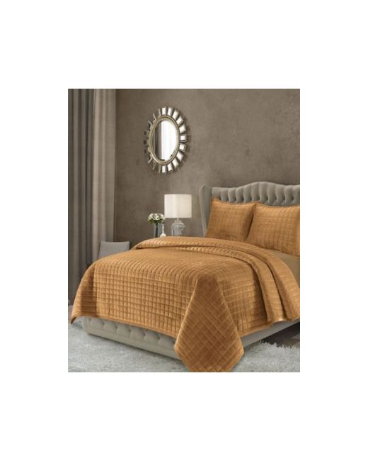 Tribeca Living Florence Velvet Solid Oversized Quilt Set  Di Colore Beige