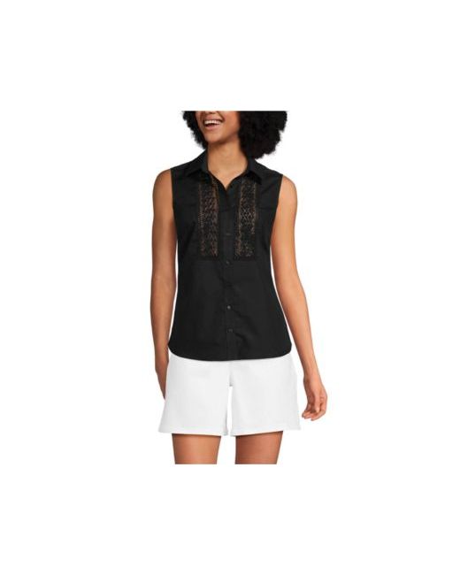 Lands' End Sleeveless No Iron Shirt With Lace Inset Da Donna Di Colore Nero