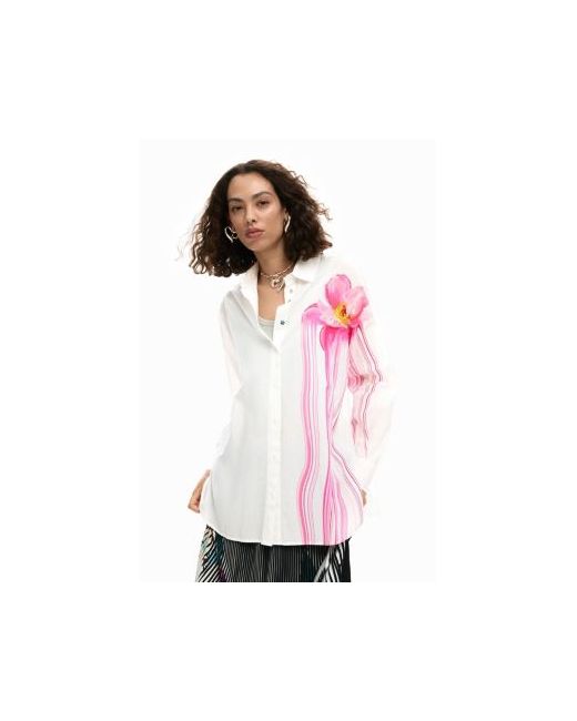 Desigual Gloss Flower Shirt Da Women Di Colore Bianco