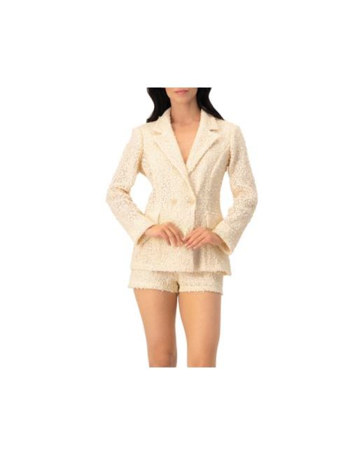 Ivonne Women's  Textured Sequin See-Through Blazer With Tailored Silhouette
