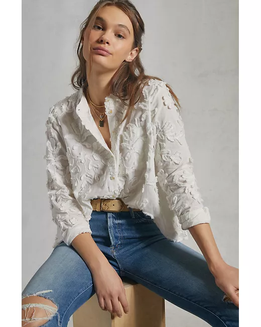 By Anthropologie Long-Sleeve Textured Buttondown Top