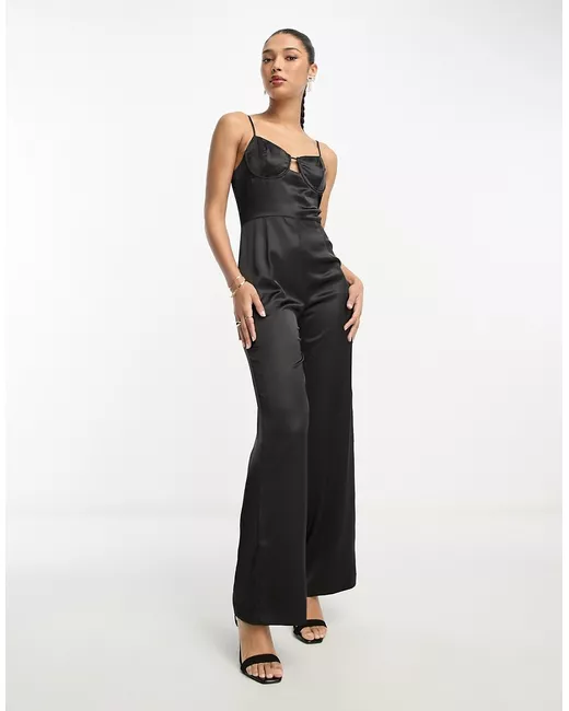 Aria Cove cut-out strappy kick flare jumpsuit in black