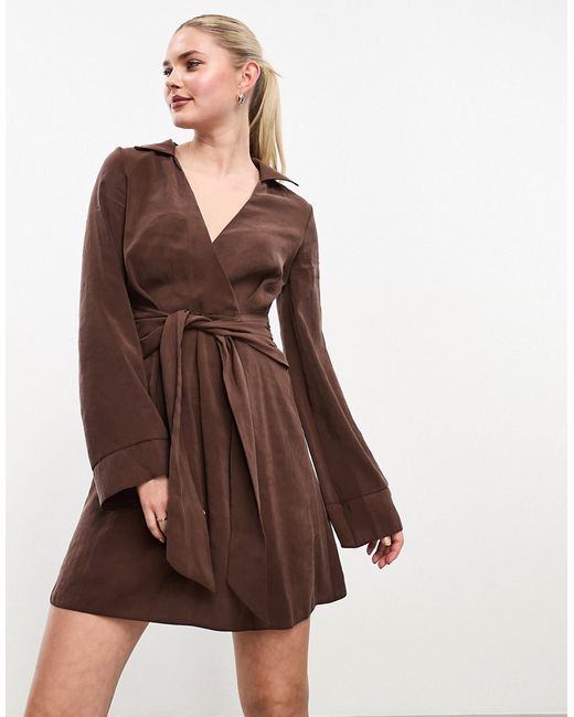ASOS Design Hotfix Embellished Mini Dress with Slash Neck Detail in chocolate-Brown
