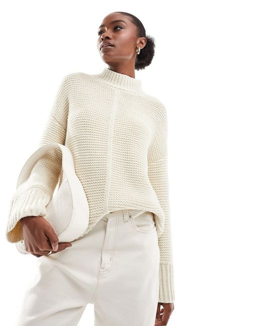 Object super soft longline high neck sweater with seam detail in cream