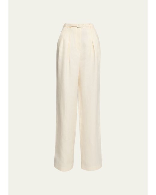 White Thomazia belted hammered-silk trousers