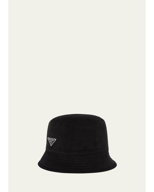 Prada enamel triangle-logo corduroy bucket hat - Black