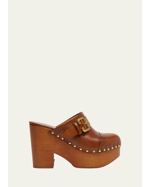 Chloé Women's Brown Jeannette Leather Platform Clogs