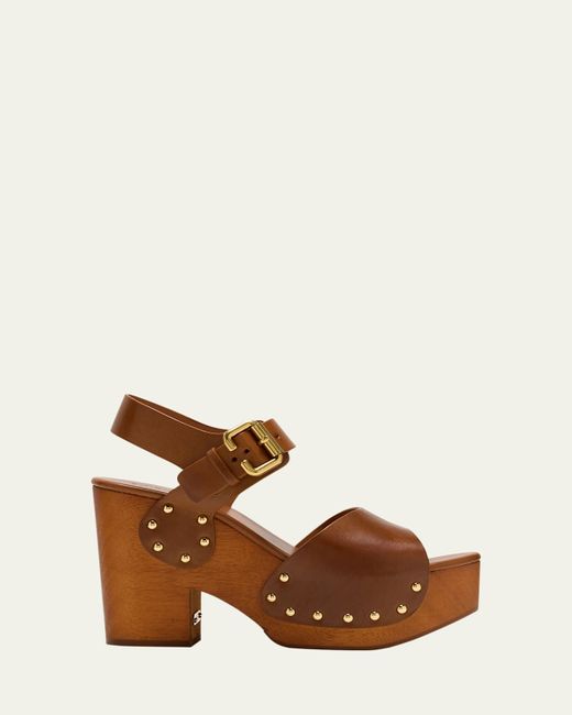 Chloé Women's Brown Jeannette Leather Clog Platform Sandals