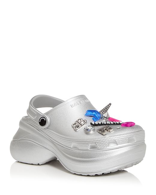 Balenciaga Women's Silver X Crocs Platform Clogs