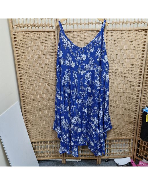 Yours Women's Floral Ladies Blue White Sun Dress Handkerchief Hem Floaty Uk 30/32 Bnwt