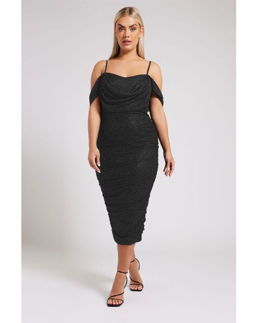 Yours Women's  Curve Plus Cold Shoulder Glitter Mesh Dress
