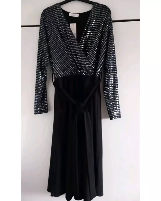 Yours Women's Silver Ladies Black And Midi Dress 14 Bnwt