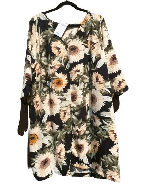 Yours Women's Black Plus Clothing Dress 22/24 Sunflower Print Split Sleeve