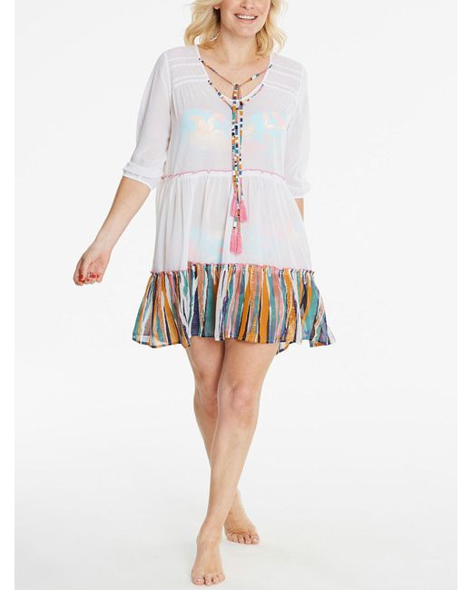 Yours Women's White Simply Tiered Beach Dress Sizes 12 20 24 26