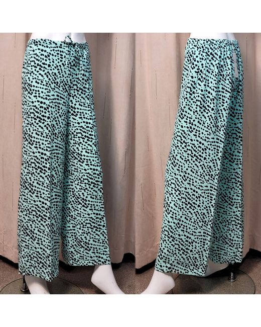 Marks & Spencer Women's Green Ms Printed Wide Leg Drawstring Trousers 12 Short Light Mix