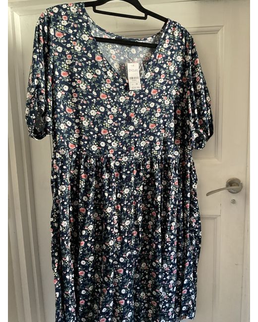 Yours Women's Floral Print Tea Dress 20 Dark Blue Bnwt