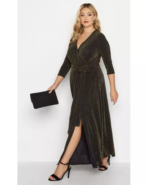 Yours Women's Black Sparkly Wrap Dress