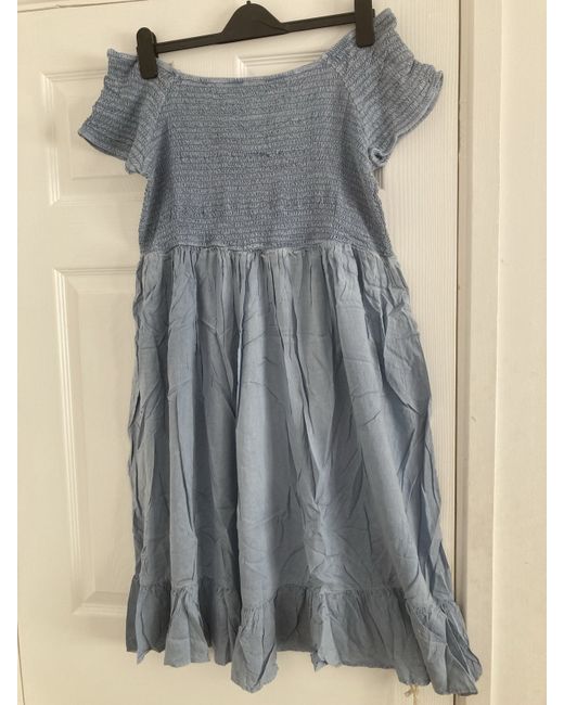 Yours Women's Blue New 26/28 Denim Look Shirred Frill Dress