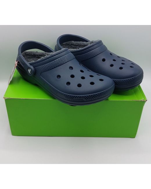 Crocs Women's Blue Navy Classic Cayman Fur Lined Clogs M8 W10 Uk 7 New