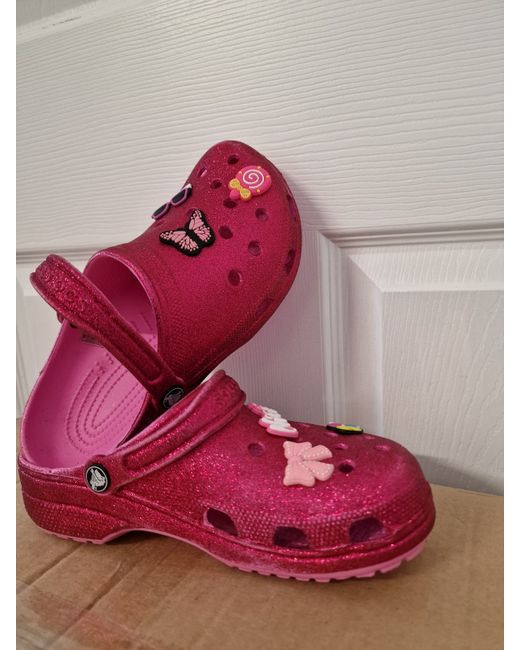 Crocs Women's Pink Classic Glitter Crush Clogs M4/W5 37-38